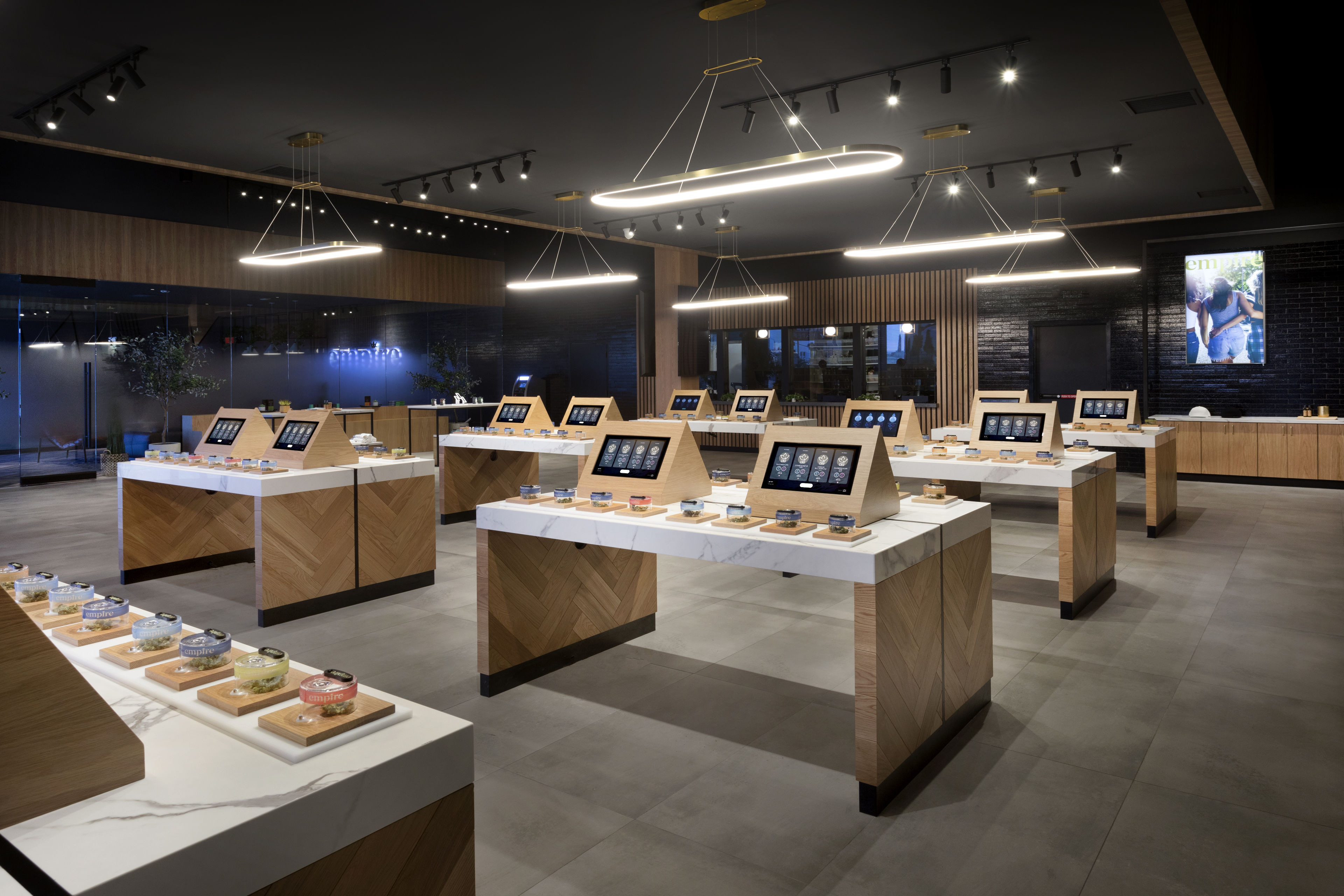 Showroom floor with display tables.