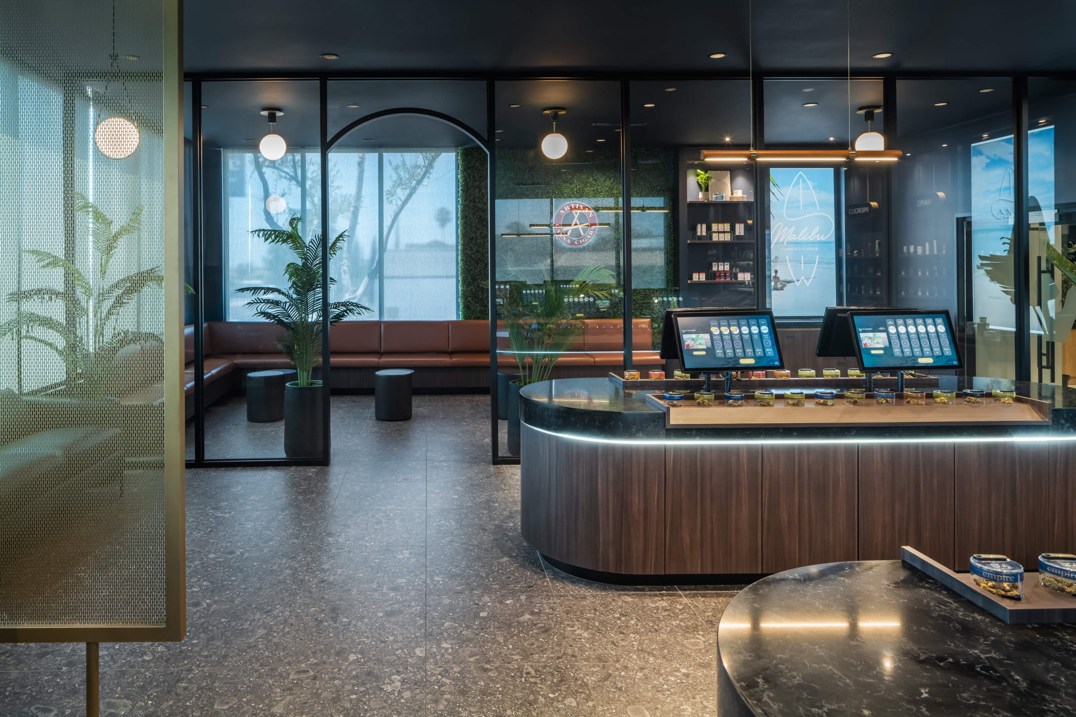 Showroom floor with seating area.